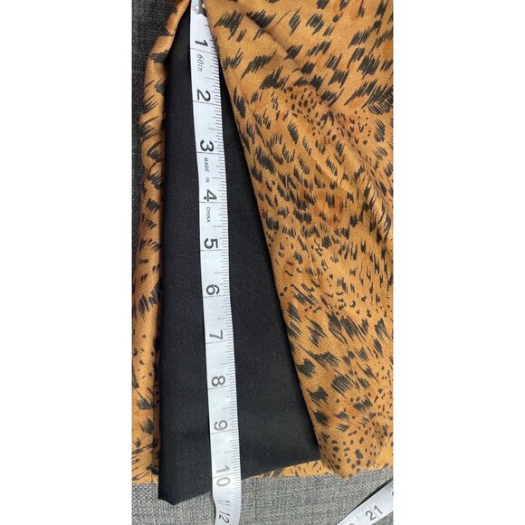 Brown Animal Print Long Sleeve Two Piece Skirt Top Set V Neck Front Zipper Sz M - Picture 13 of 13